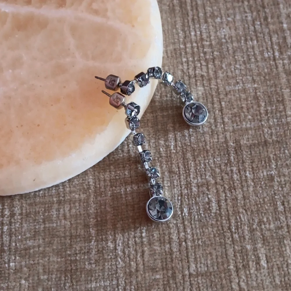 Monet Smokey Gray Rhinestone Faceted Silver Toned Dangle Earrings